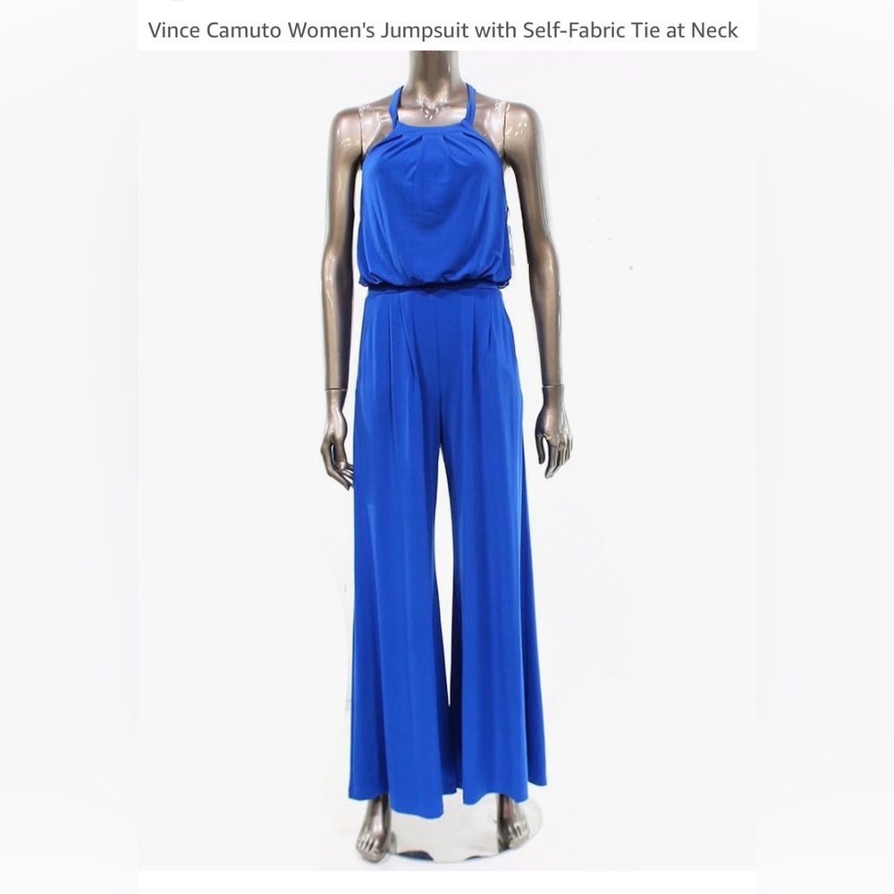 New VINCE CAMUTO cobalt BLUE Wide-Leg palazzo pants Halter Jumpsuit Size XS